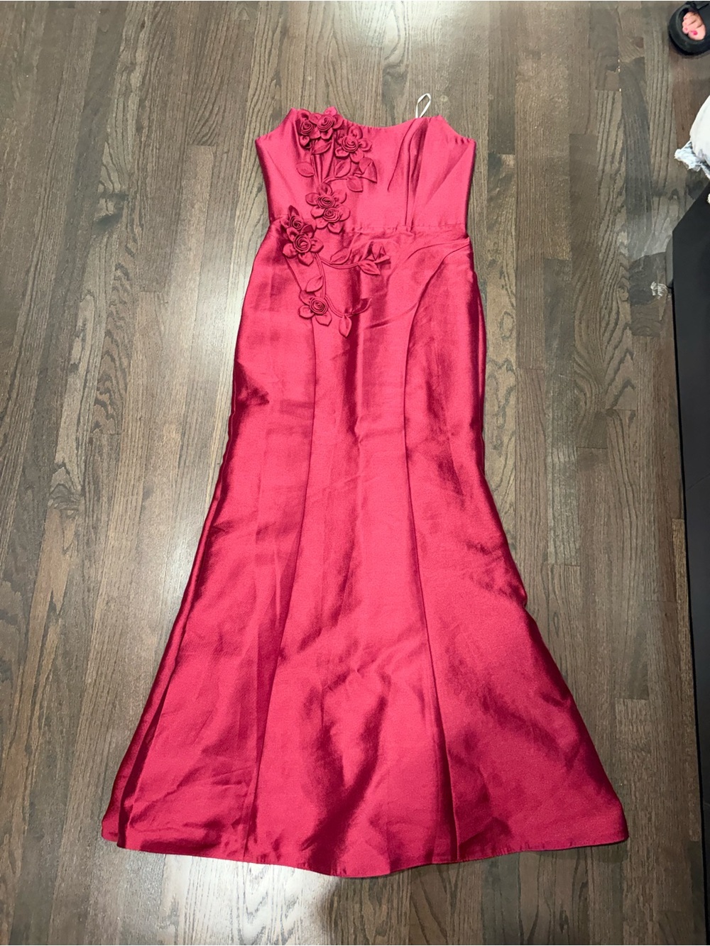 Marchesa Strapless Fuchsia Evening Gown with Floral Appliqué